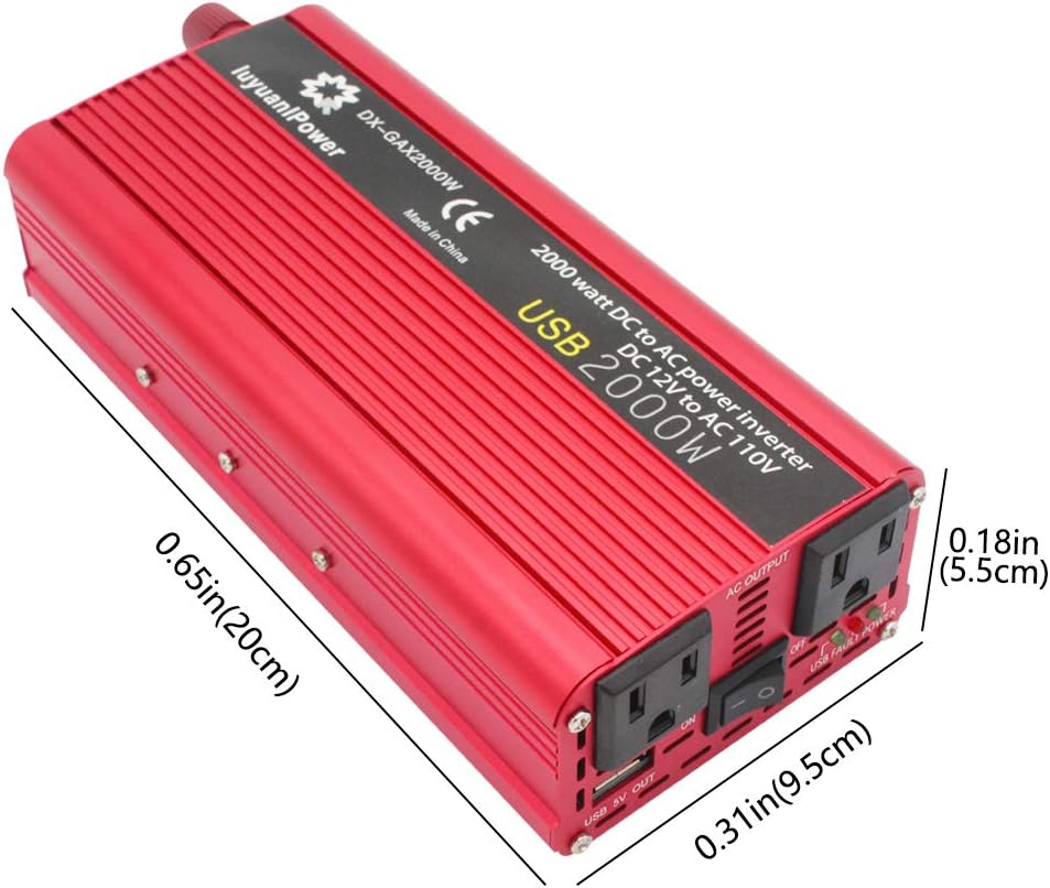 1200W DC to AC 12V to 110V Car Power Inverter with 3.1A USB and Battery Clips J919477