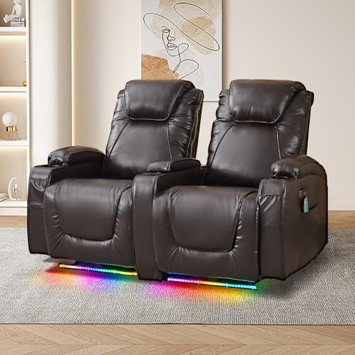 Brown Electric Power Loveseat Recliner Chair with Storage Armrest Q83502