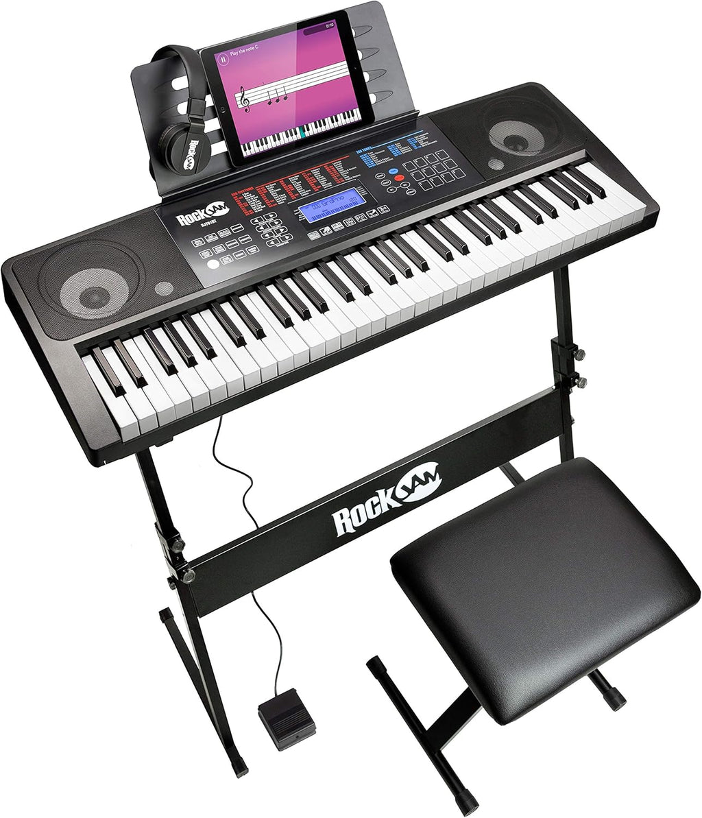 61 Key Keyboard Piano with Touch Display Kit, Keyboard Stand, Piano Bench, Sustain Pedal, Headphones P141