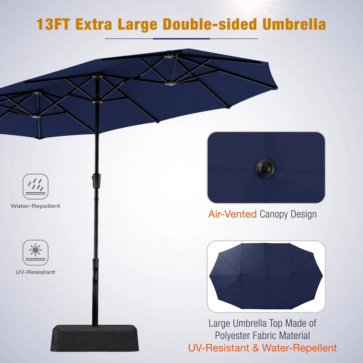 8-Piece Outdoor Patio Set with 13 ft Navy Umbrella E672030
