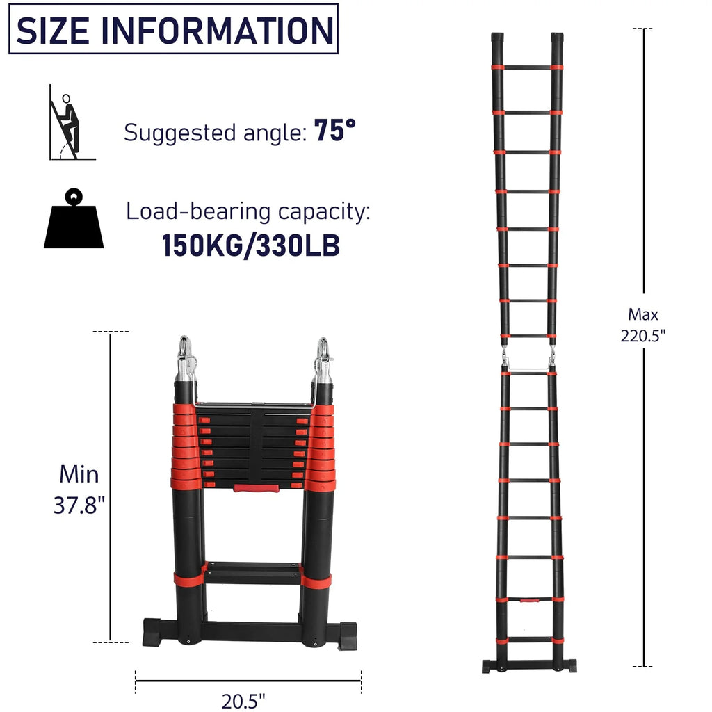 Aluminum Telescoping Extension Ladder, Red Alloy A-Frame Ladder D68103