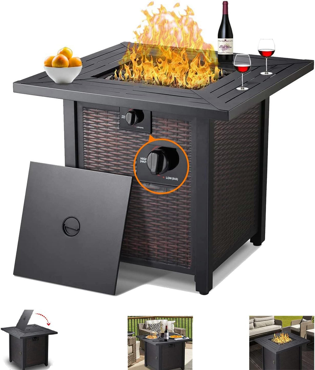 28 Inch 50,000 BTU Propane Fire Pit Table with Lid and Lava Stone B666