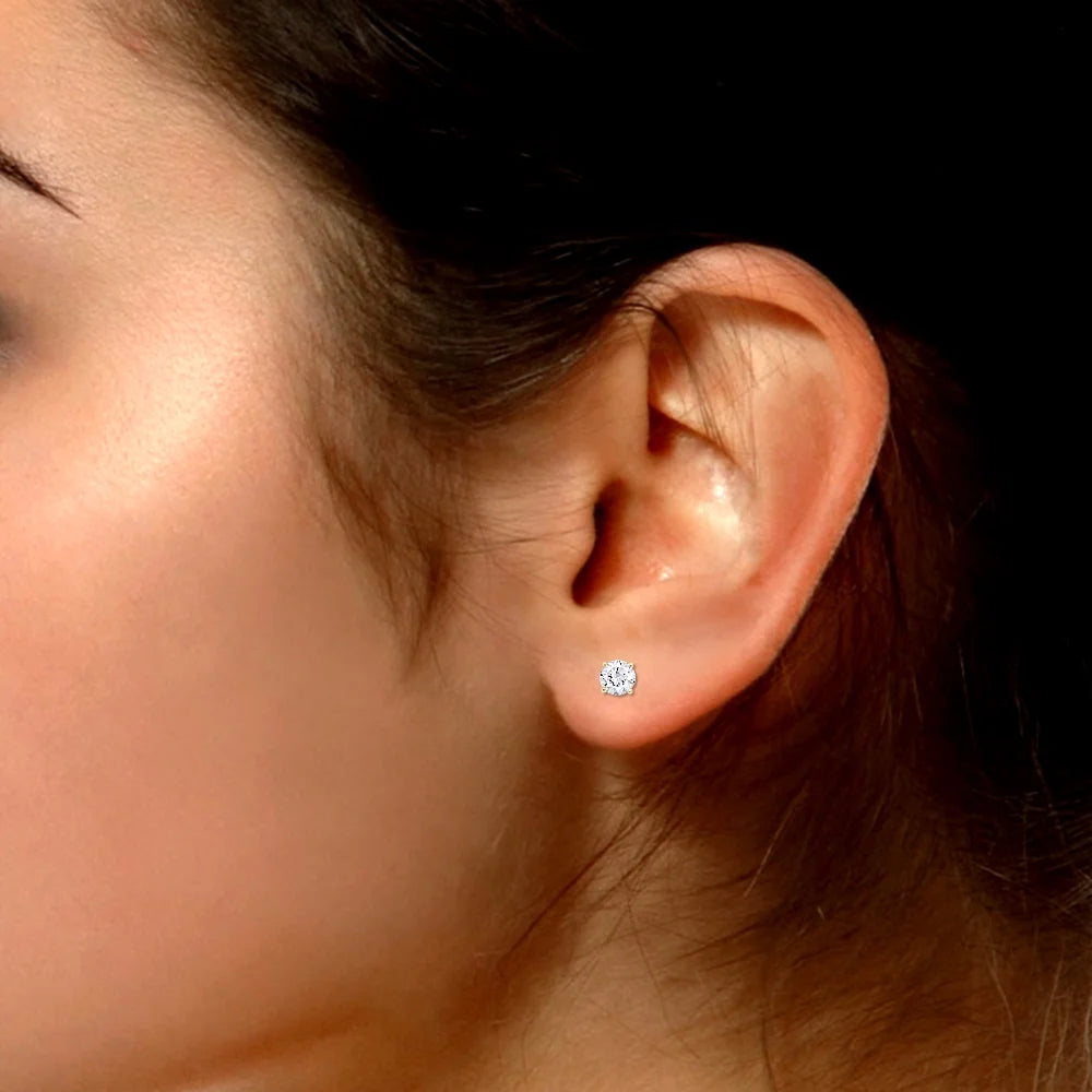 4.5MM Round Cut Lab Created Moissanite Screw Back Stud Earrings In 18K Yellow Gold Over Sterling Silver U827