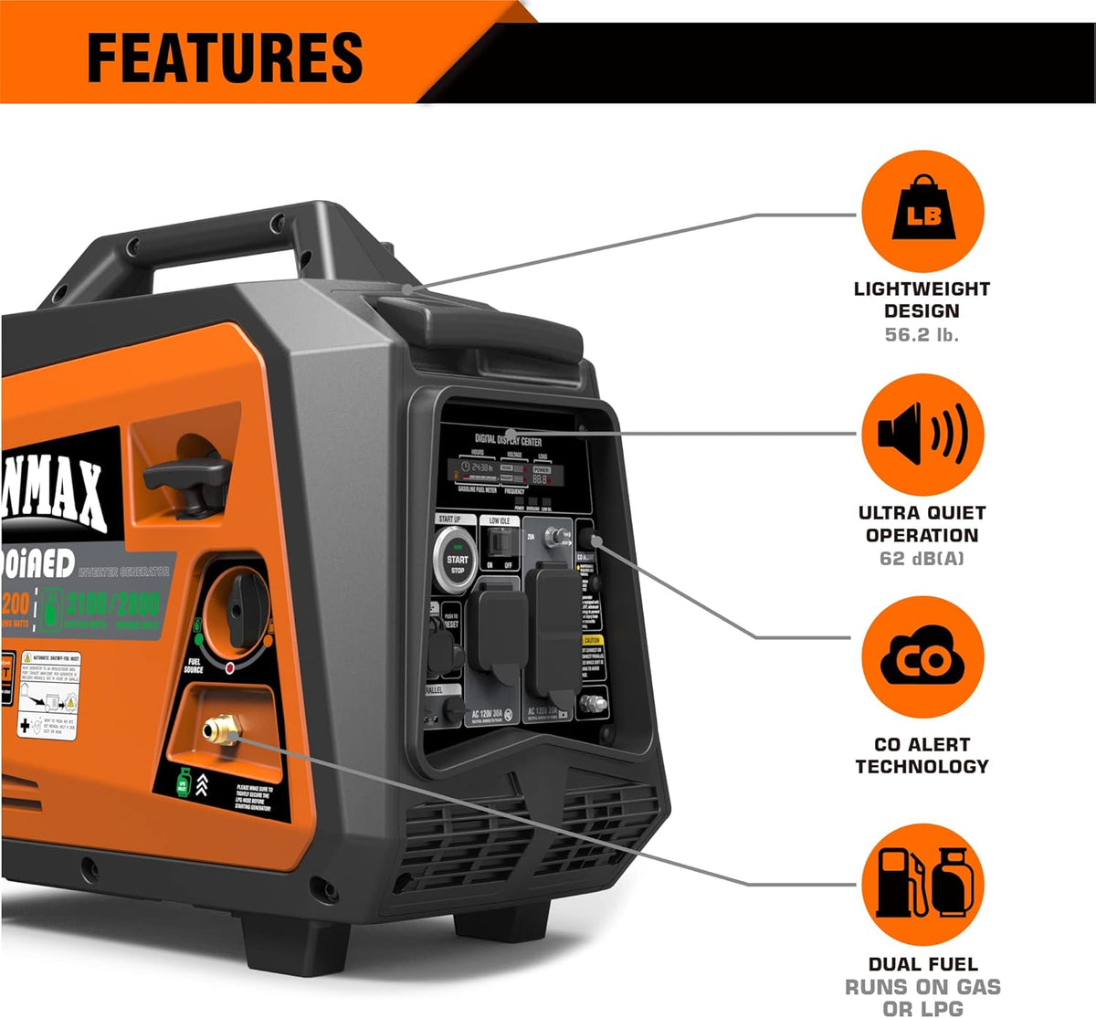 3500W Portable Inverter Generator with Remote/Electric Start L9418