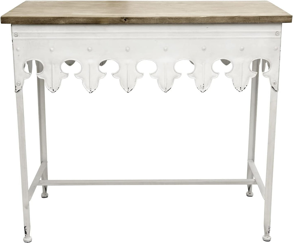 Metal Scalloped Edge Table Wood Top W4687