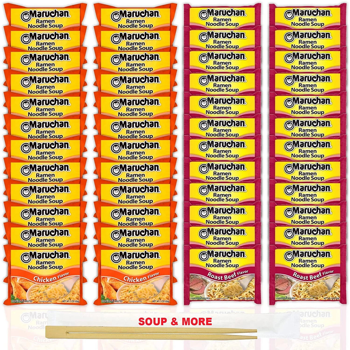 24 Packs Chicken & 24 Packs Roast Beef Ramen Instant Noodle Soup, 3 Ounce Single Servings D22439