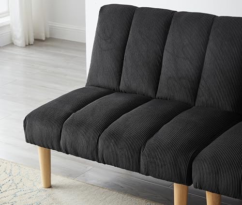 Blue Corduroy Convertible Futon Sofa Bed with Wooden Legs M1435