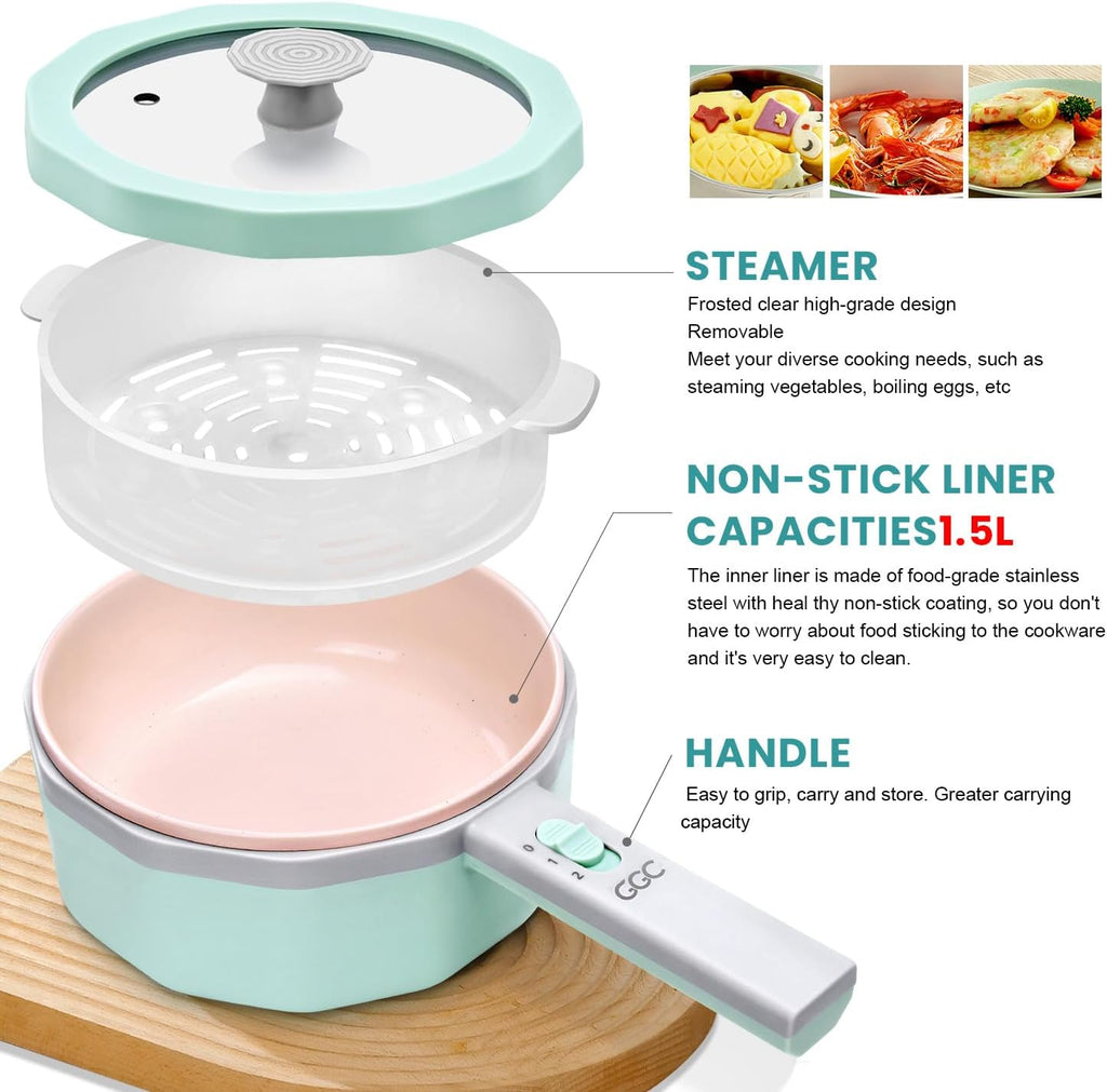 1.5L Non-stick Electric Hot Pot with Steamer M8845