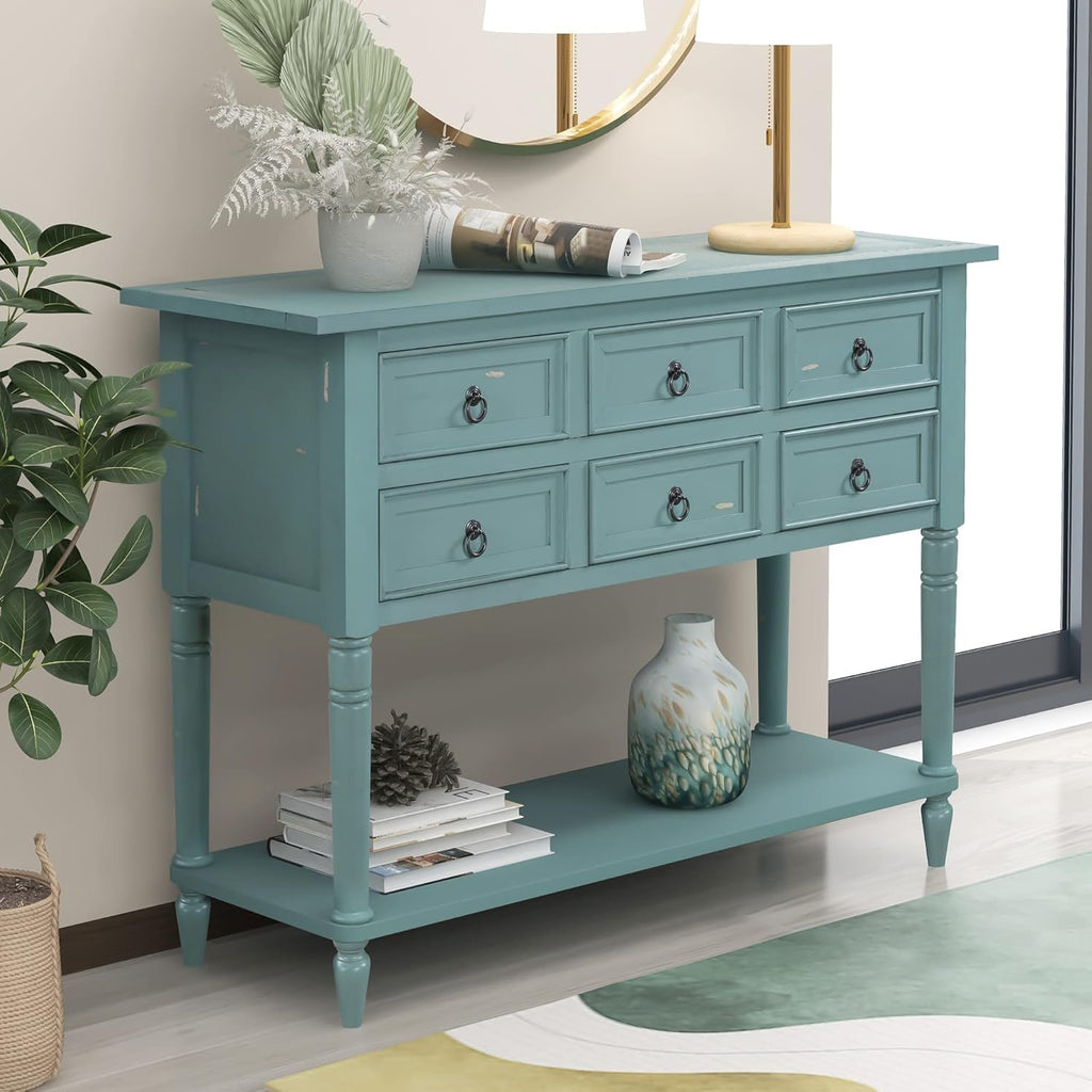 Navy Blue 6 Drawer Sideboard Console Table J4813