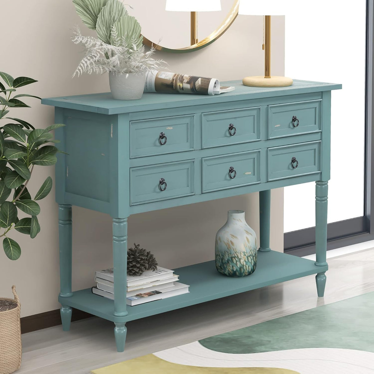 Navy Blue 6 Drawer Sideboard Console Table J4813