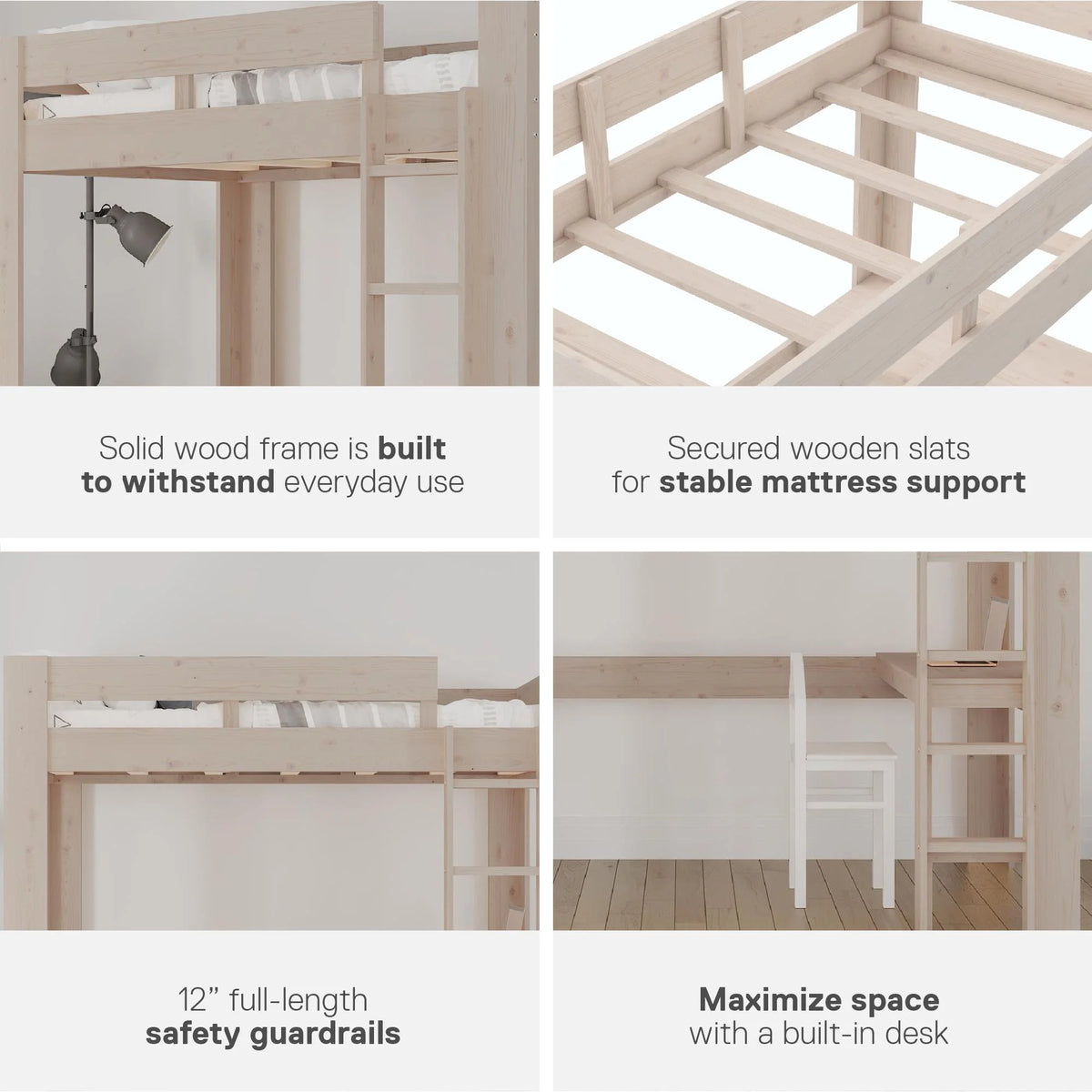 Twin Solid Wood Loft Bed with Desk R1161