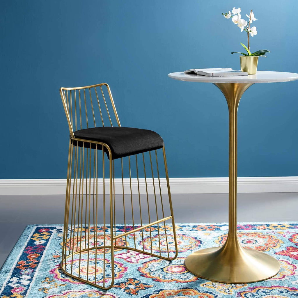 Gold Stainless Steel Velvet Bar Stool Q6884