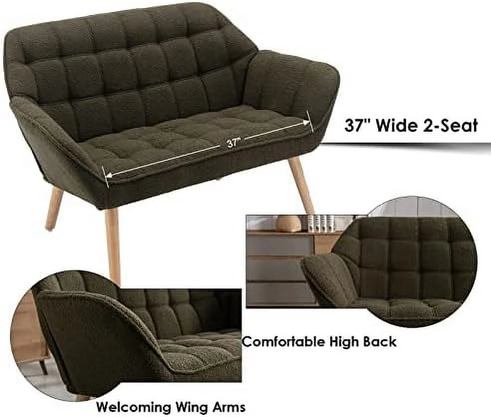 Small 2-Seat Cream Velvet Loveseat with Gold Legs A64193