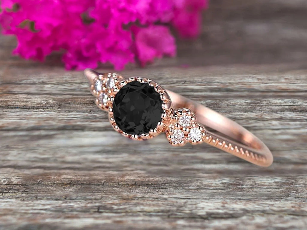 Art Deco Black Diamond Moissanite Engagement Ring N845