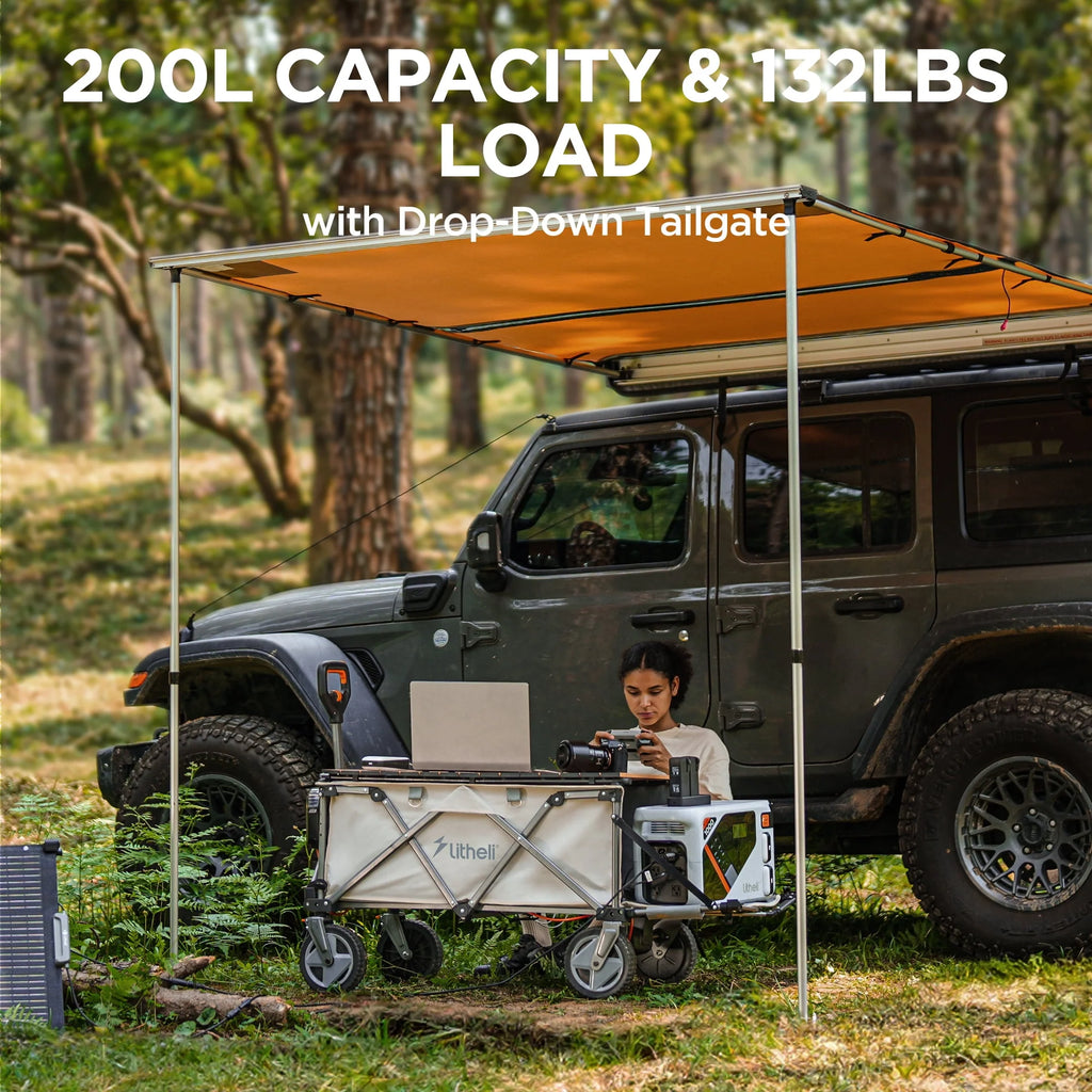 Electric Collapsible Utility Wagon Cart 176 lbs with Adjustable Handle Z3223
