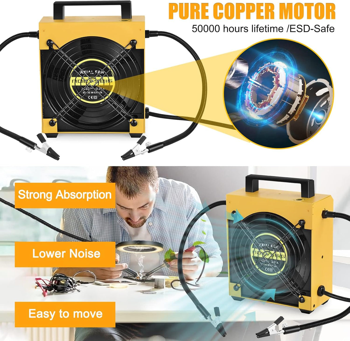 3 PCS Carbon Filter Solder Fume Extractor with LED Magnifying Lamp and Flexible Arms X19062