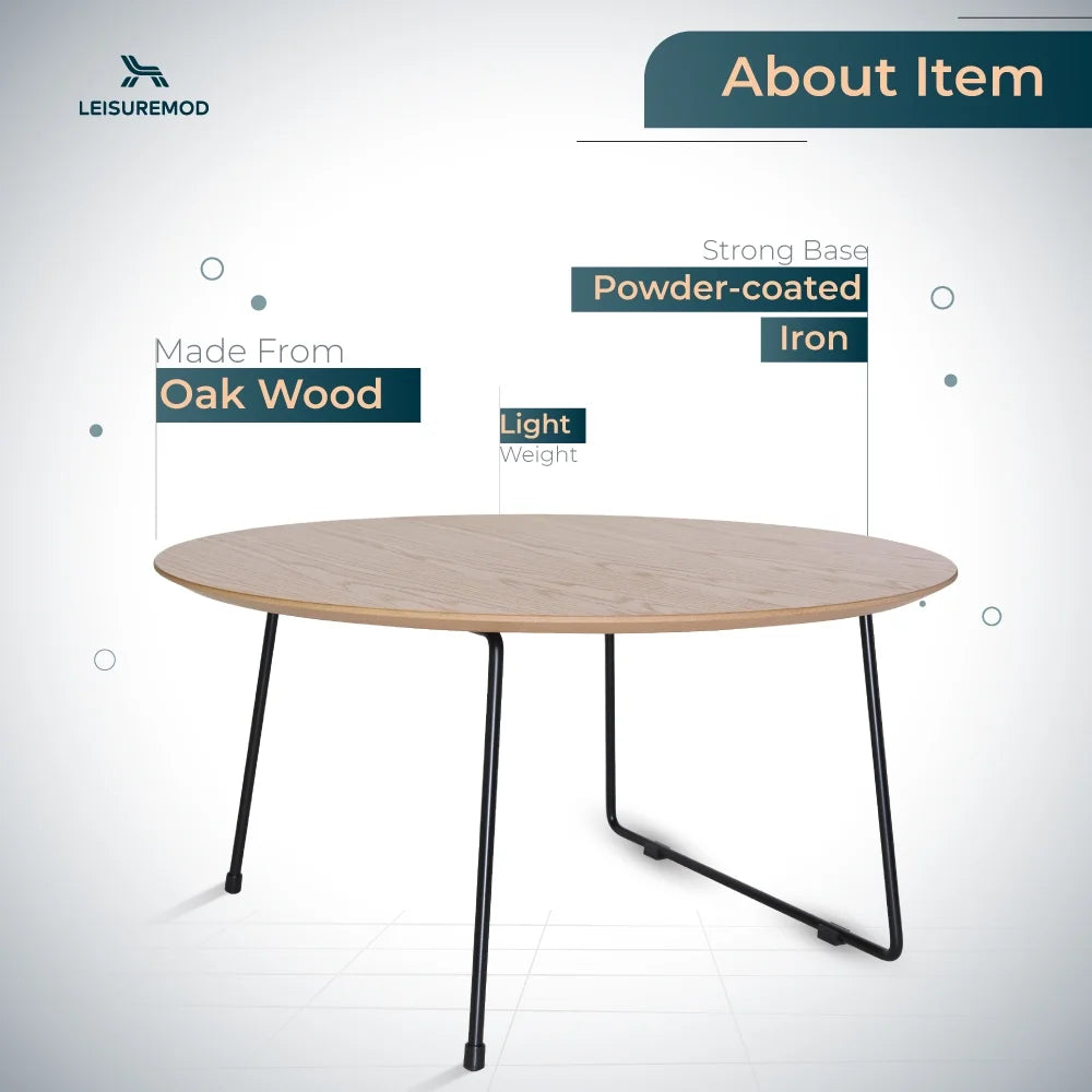 Mid Century Modern Round Coffee Table with Wood Top I1709