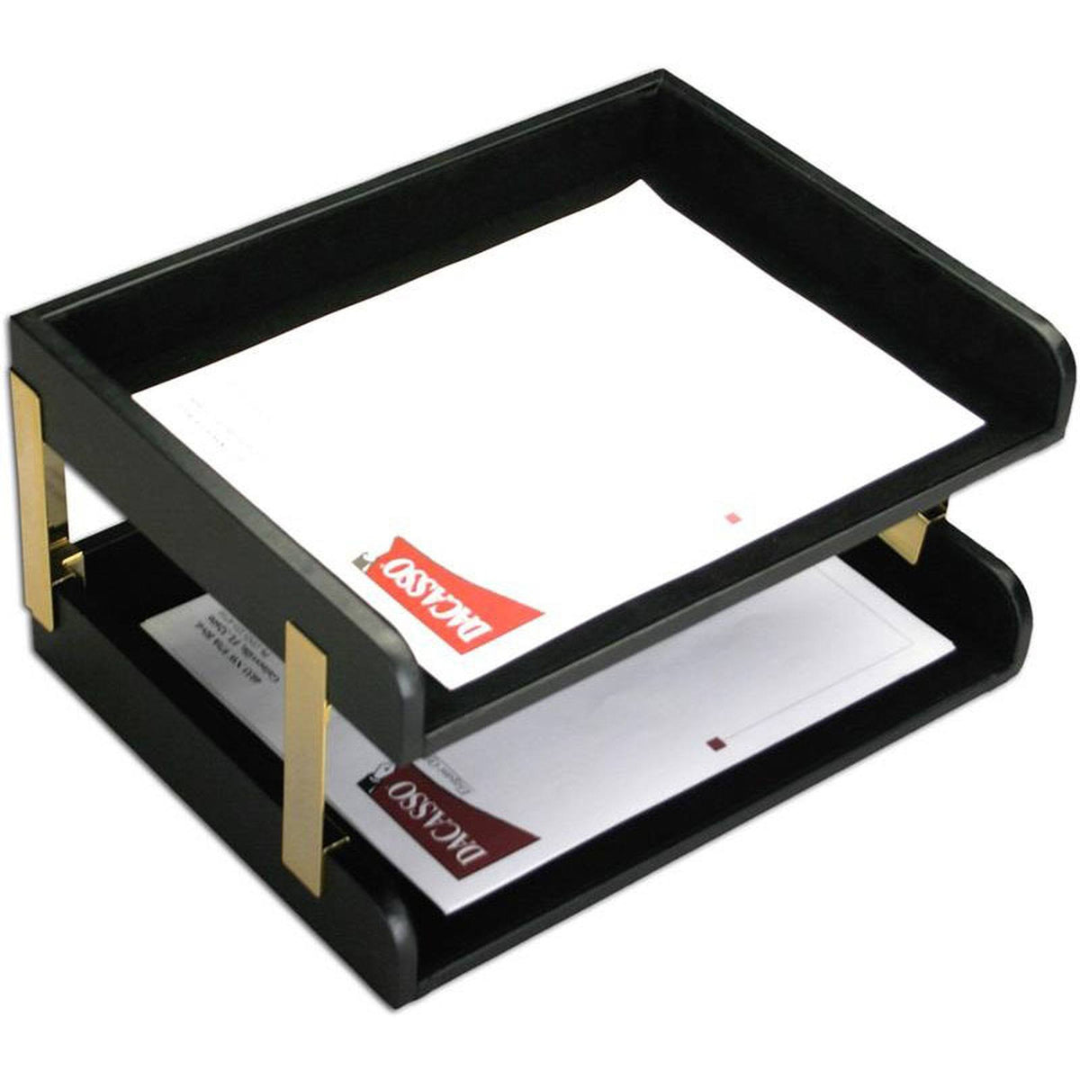 Black Leather Double Side-Load Letter Trays V336