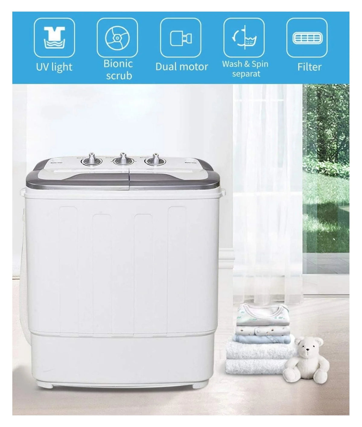 Compact Mini Washer Machine with 8 lbs Washing and 5 lbs Spin Dryer W6244