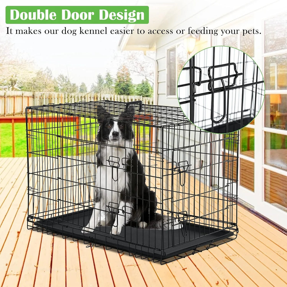 42 inch Double-Door Folding Metal Dog Crate with Plastic Tray C89384