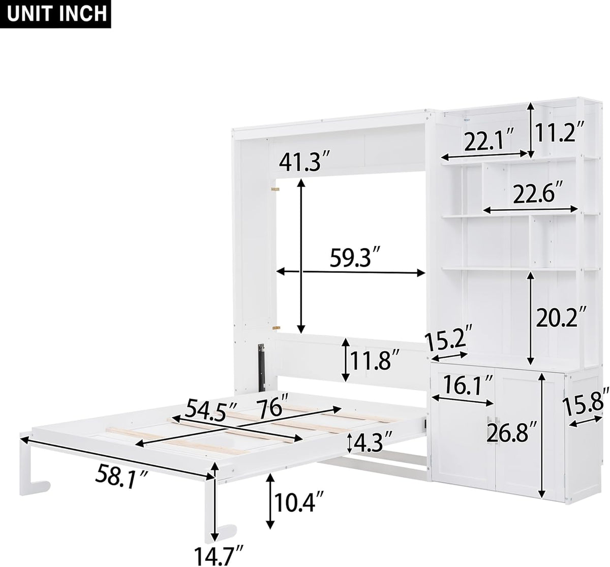 White Full Size Murphy Bed with Storage Cabinet and Shelves C692627