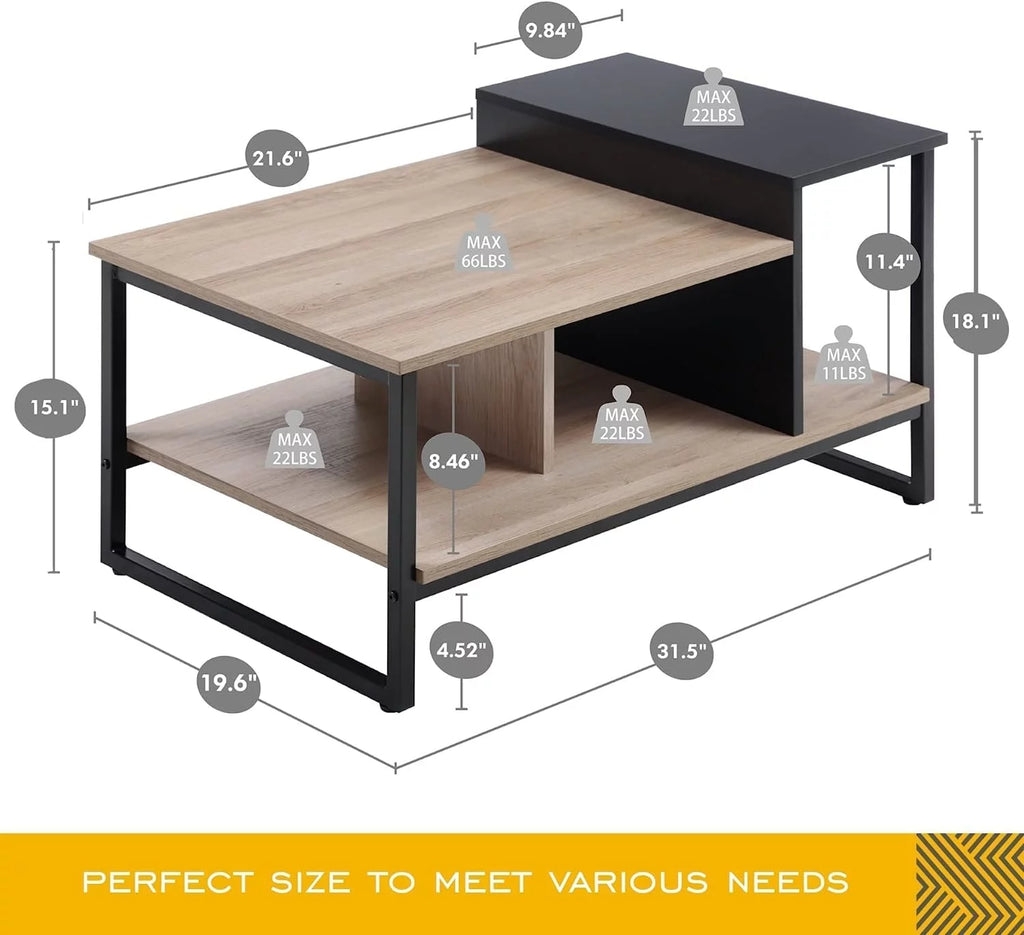 Lift Top Coffee Table with 2-Level Tabletop, Industrial Wood Coffee Table with Metal, 31.5" U3950