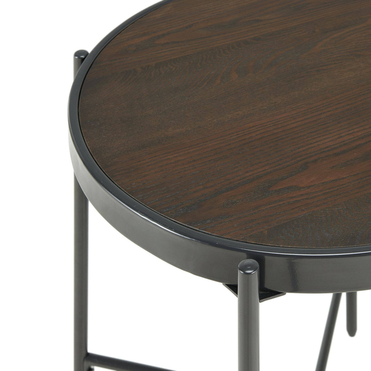 Round End Table with Wooden Top - Brown F97084