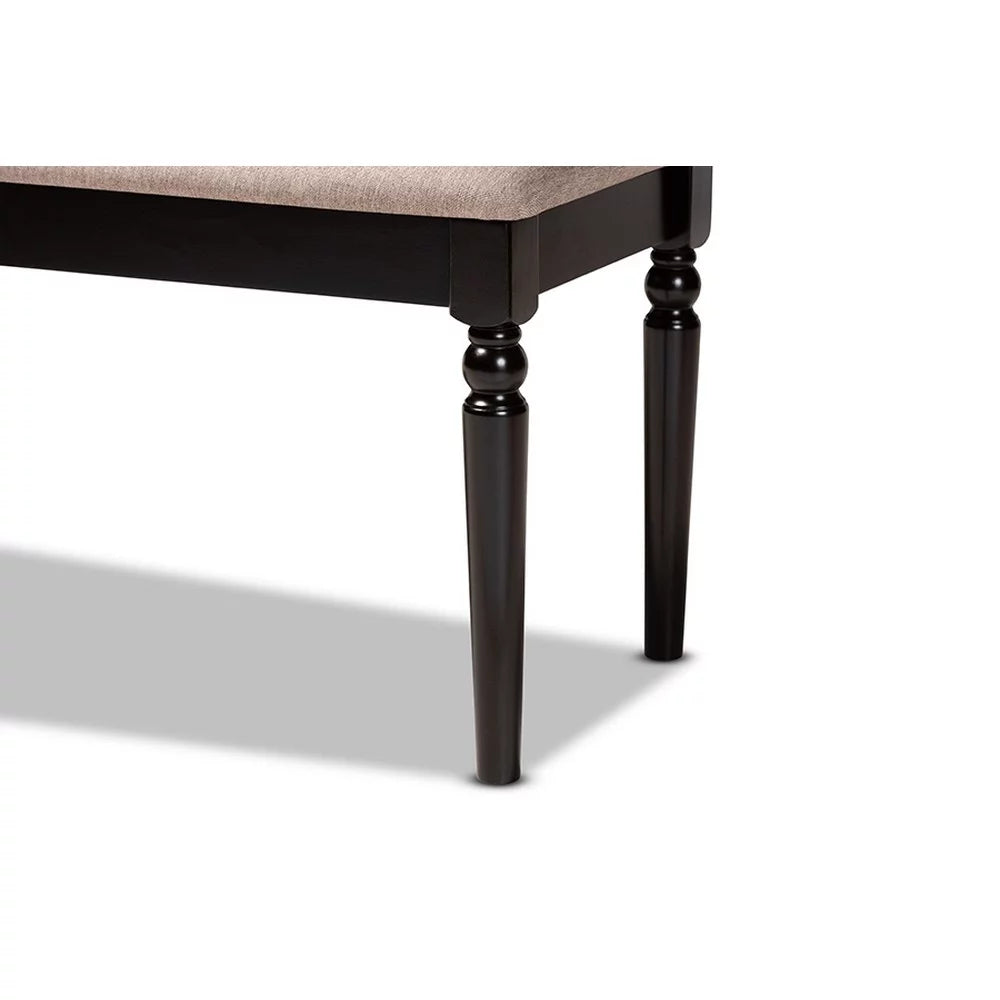 Sand Fabric Upholstered Dark Brown Wood Dining Bench F849006
