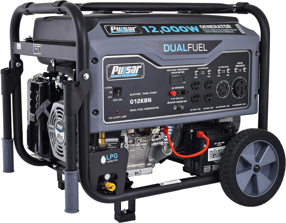 Heavy Duty Portable Dual Fuel Generator - 9500 Rated Watts & 12000 Peak Watts - Gas & LPG - Electric Start P215