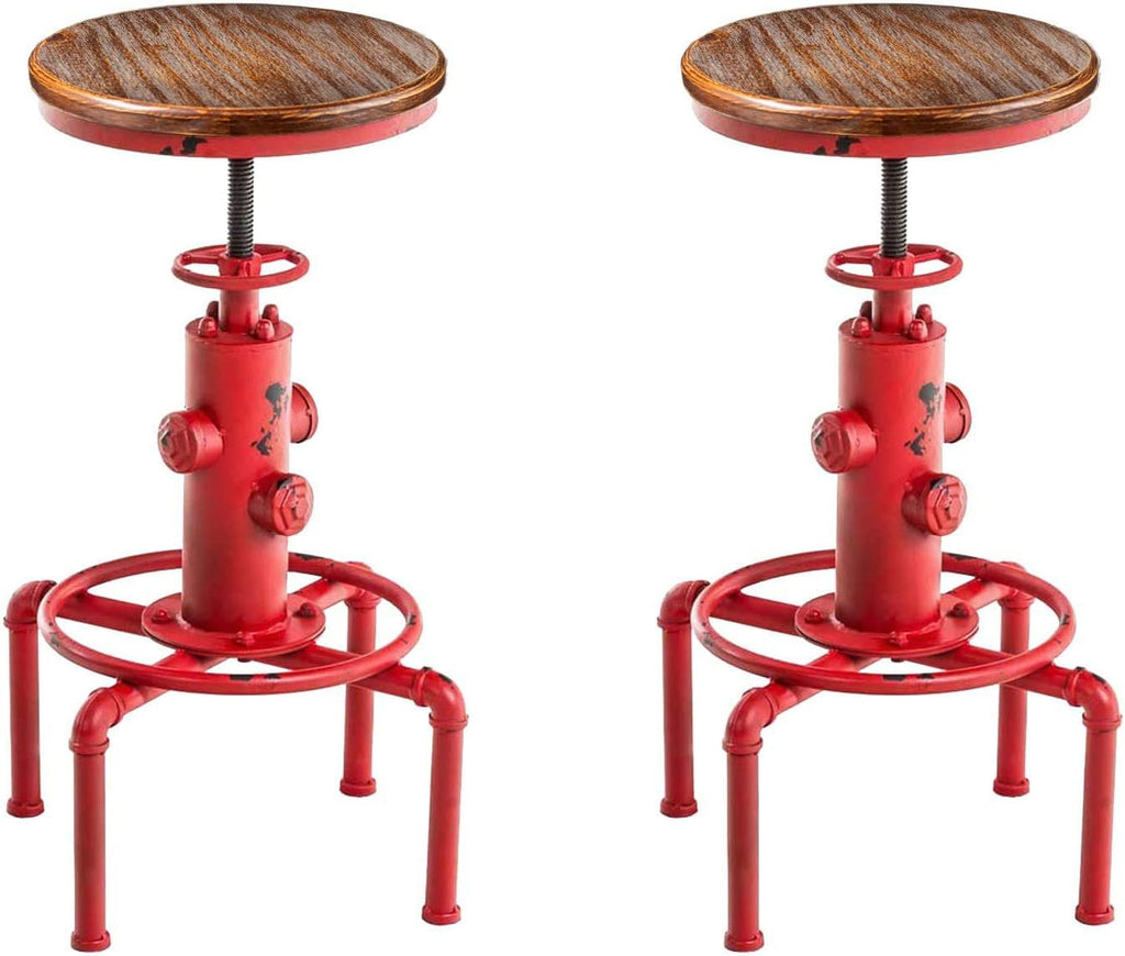 Red Bronze Solid Wood Industrial Bar Stool Set of 2 U536