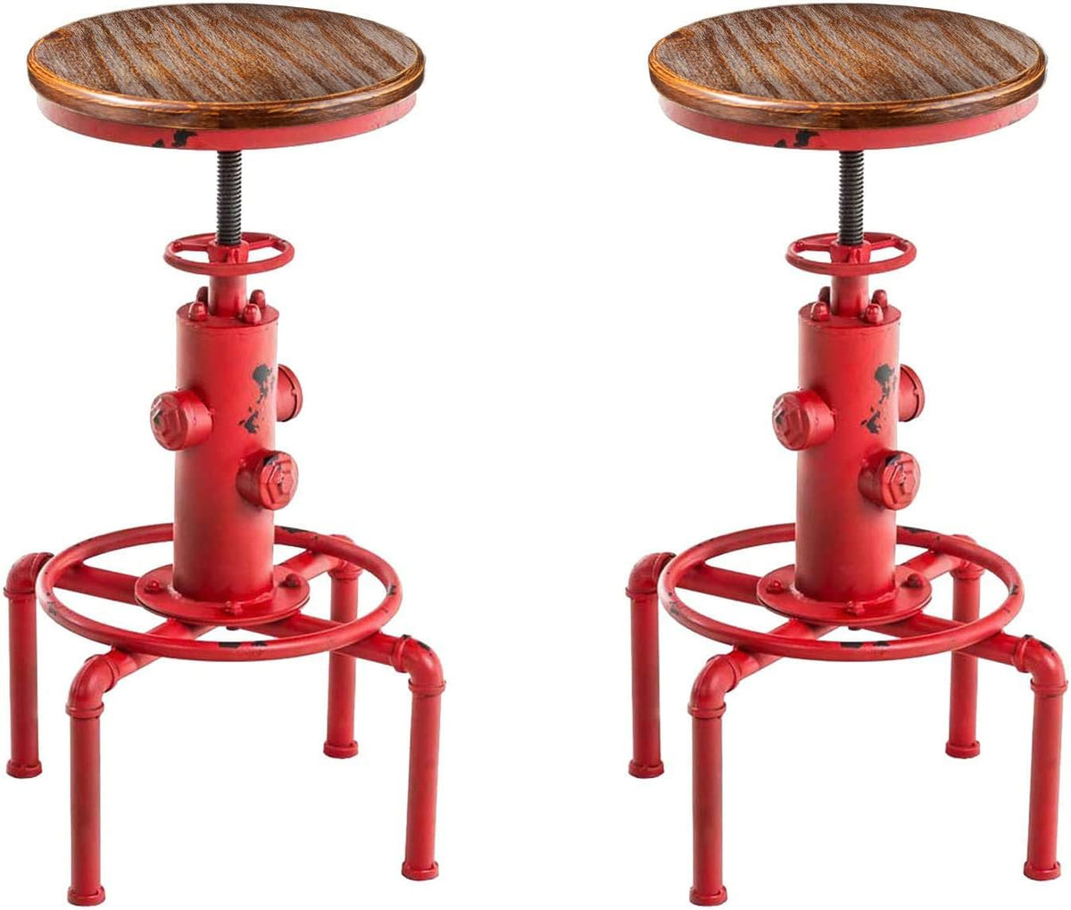 Red Bronze Solid Wood Industrial Bar Stool Set of 2 U536
