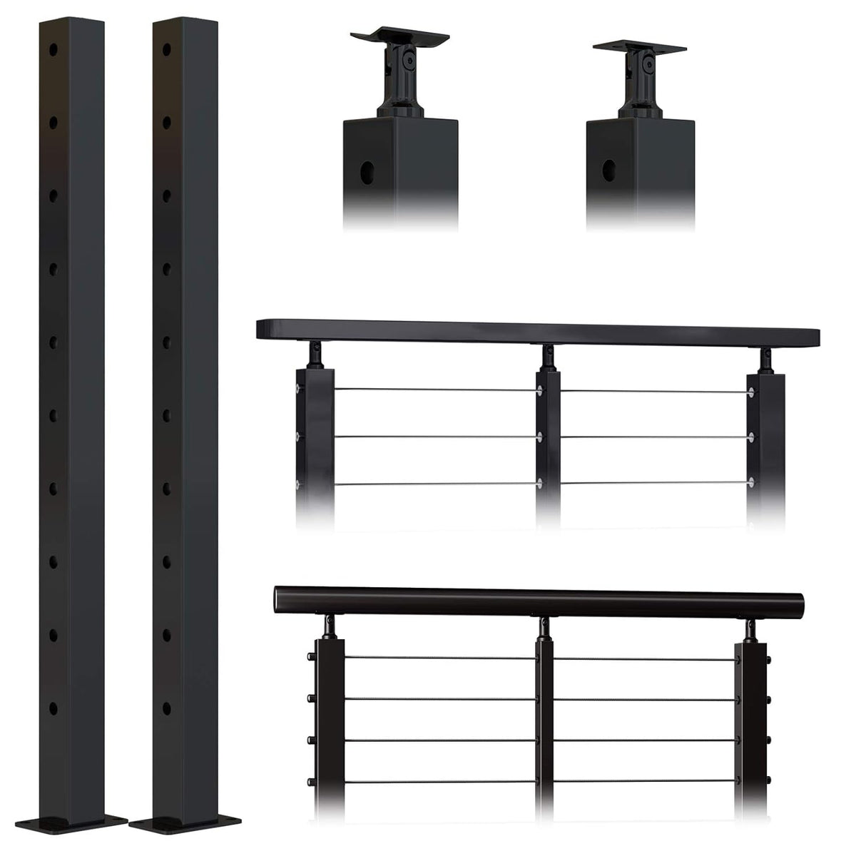 2 Pack 36x2x2 304 Stainless Steel Black Cable Railing Post G76160