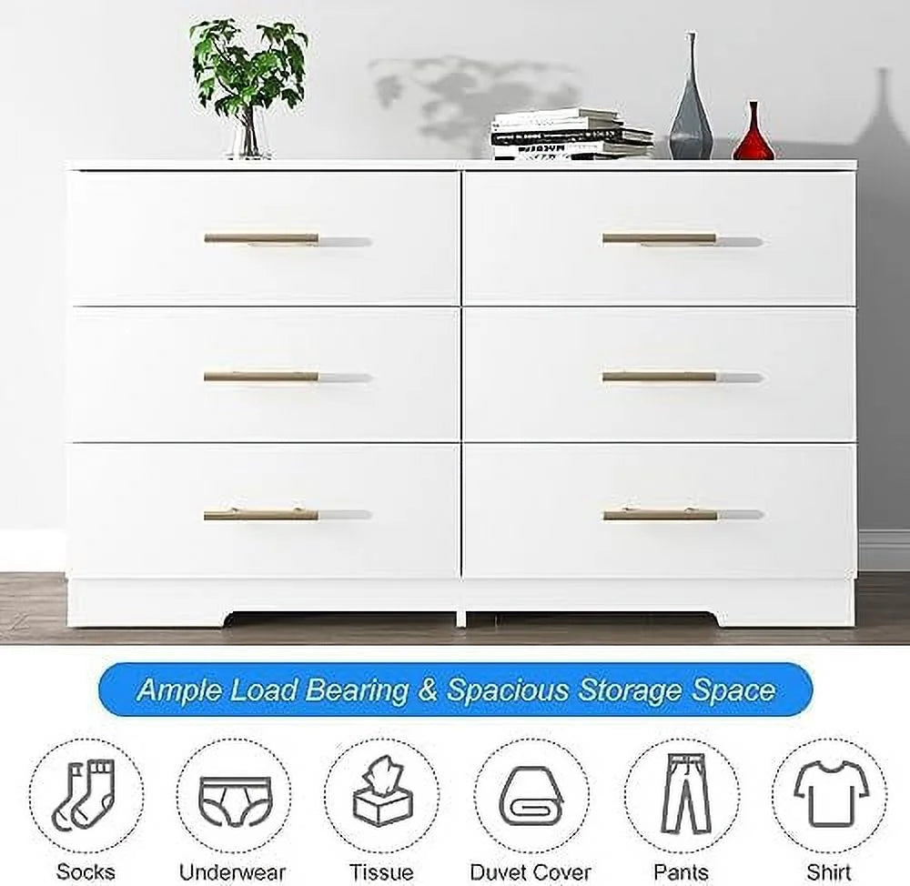 White 6 Drawer Wood Dresser with LED Light H24103