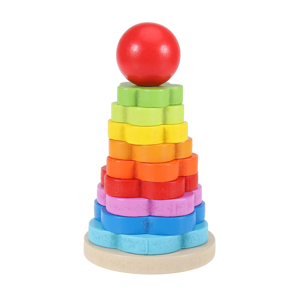 Rainbow Stacking Game Toy Circle Building Blocks Tower Educational Wooden Toy E5064