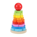 Rainbow Stacking Game Toy Circle Building Blocks Tower Educational Wooden Toy E5064