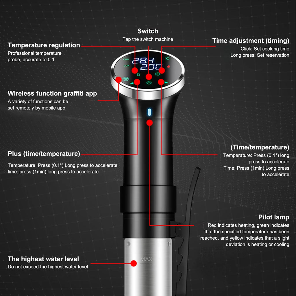 WiFi Sous Cooker Immersion Circulator 1100 Watts Digital Display A104