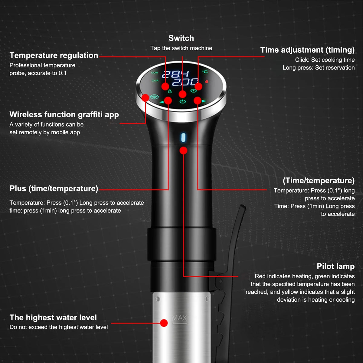 WiFi Sous Cooker Immersion Circulator 1100 Watts Digital Display A104