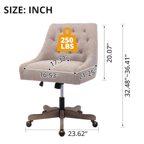 Beige Tufted Linen Swivel Office Chair U8023