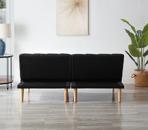 Blue Corduroy Convertible Futon Sofa Bed with Wooden Legs M1435
