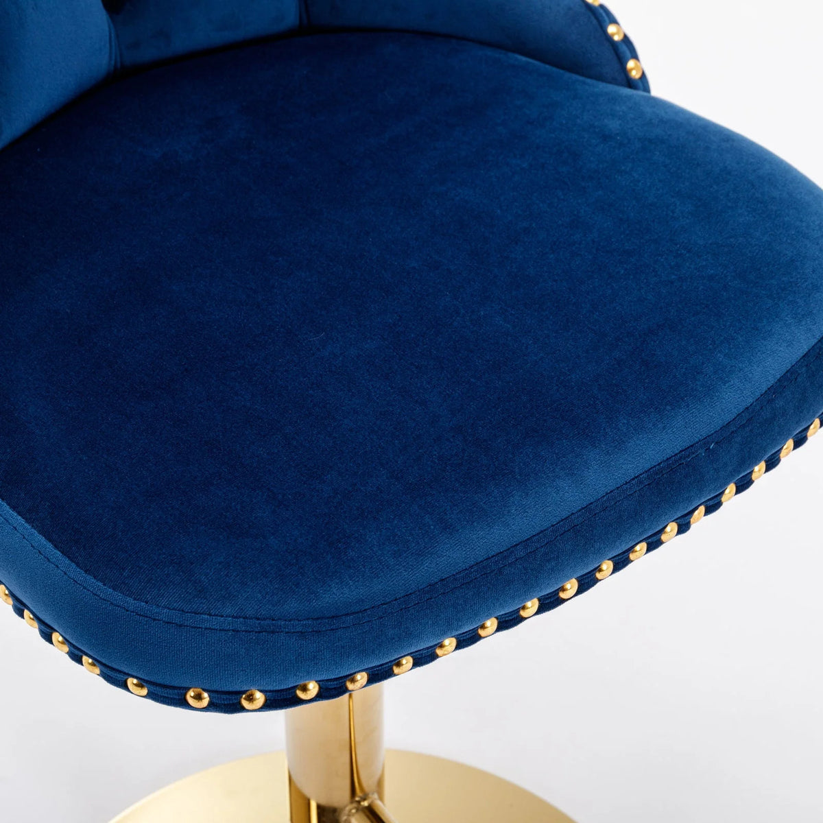 Golden Swivel Velvet Barstools Adjustable Height Blue Set of 2 L7915