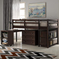 Twin Size Espresso Loft Bed with Desk and Storage Cabinet I670