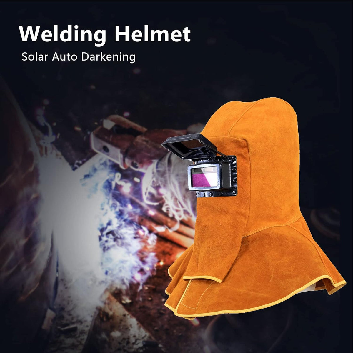 Yellow Leather Welding Helmet with Solar Auto Darkening Filter E4073