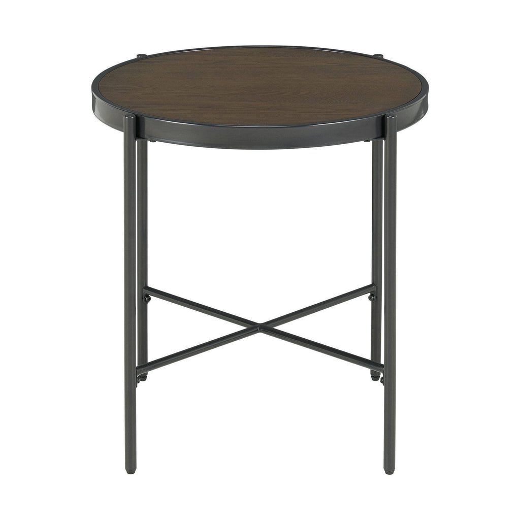 Round End Table with Wooden Top - Brown F97084