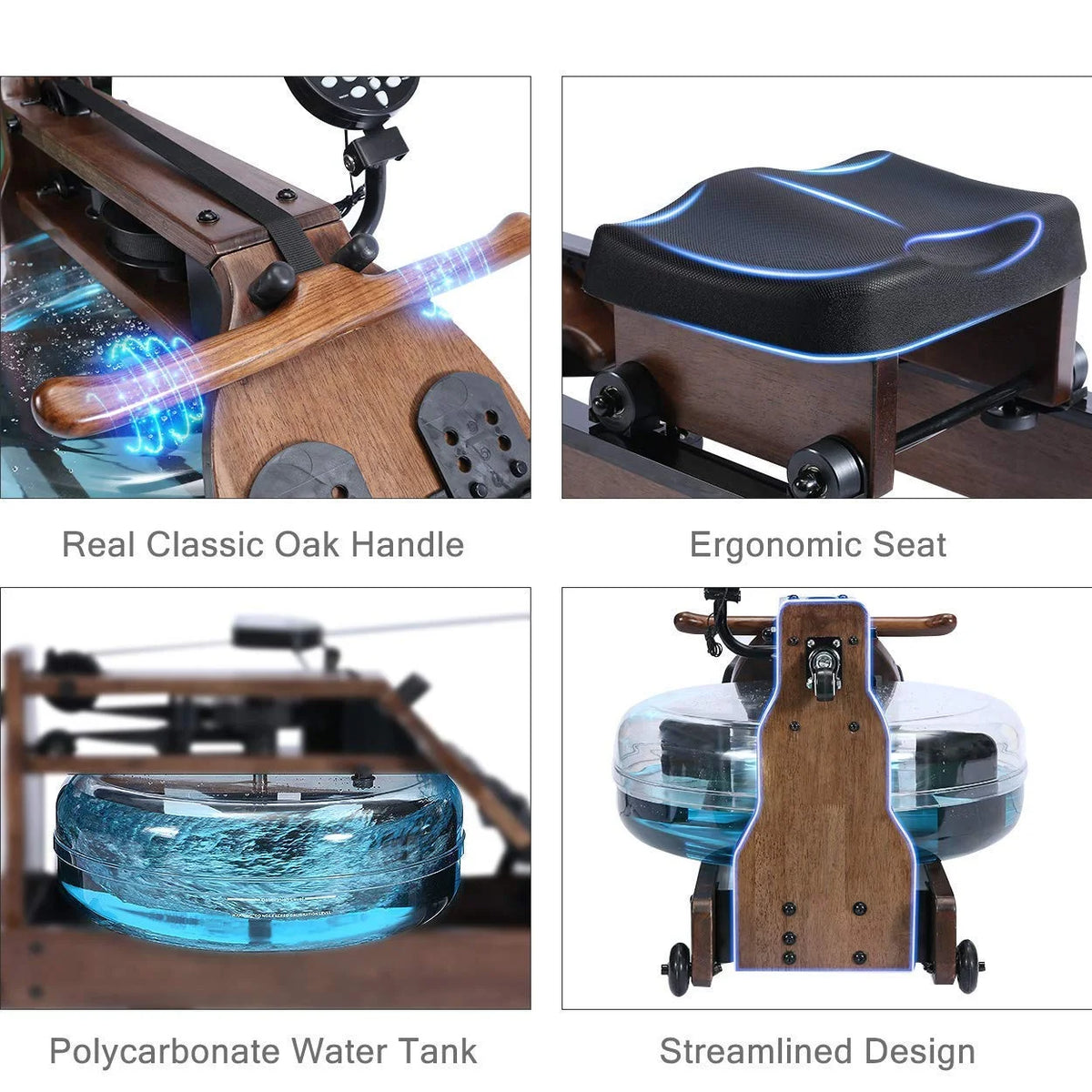 Foldable Solid Wood Water Rowing Machine With LCD Monitor E212528