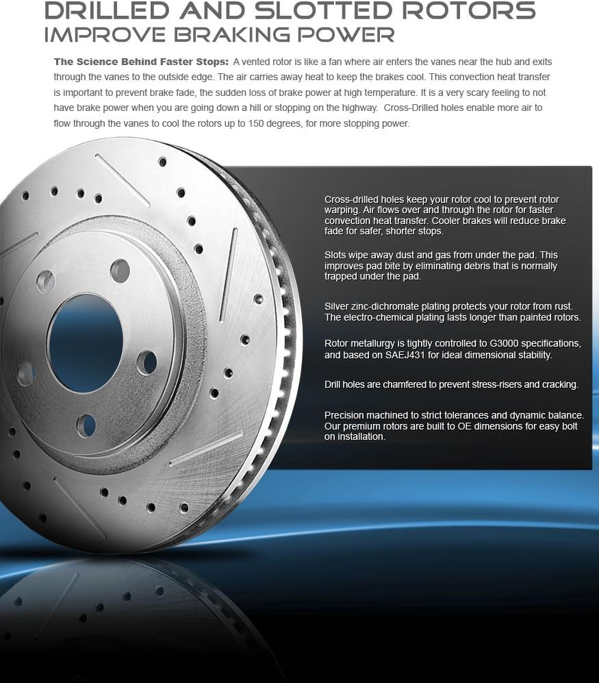 275mm 5 Lug 2 Rotors Ceramic Brake Pads Hardware H50503