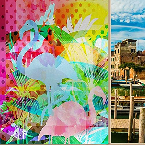 Window Privacy Film One Way Flamingo Colorful Glass Sticker Static Stickers Removable, 23.6 in by 78.7 in Z40190