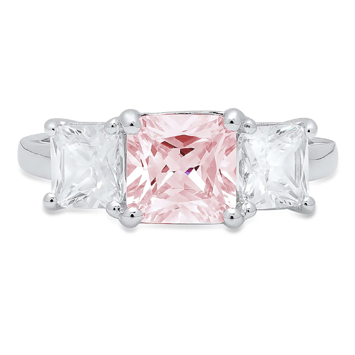 4.0 ct Pink Diamond 14k White Gold Three-Stone Ring SZ 8 K3545