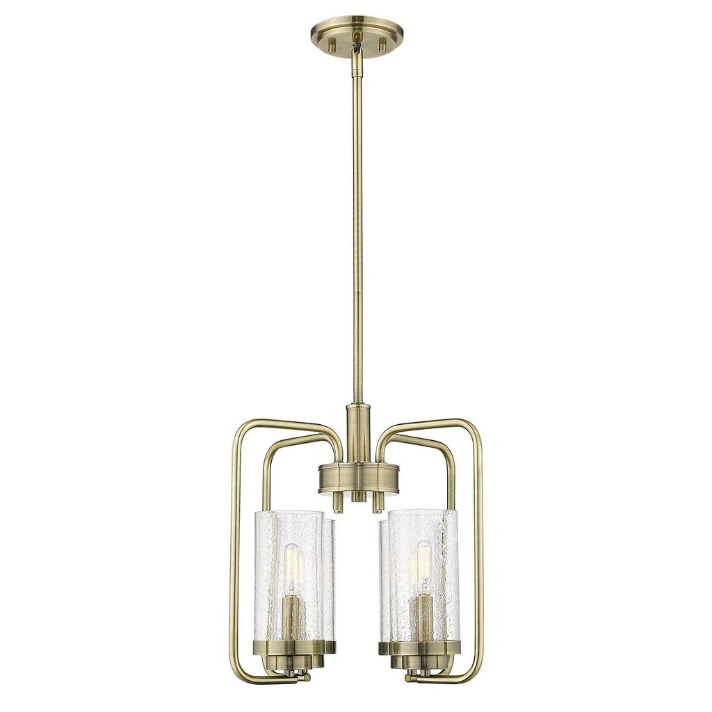 Aged Brass Semi-Flush Fixture with Seeded Glass M9351