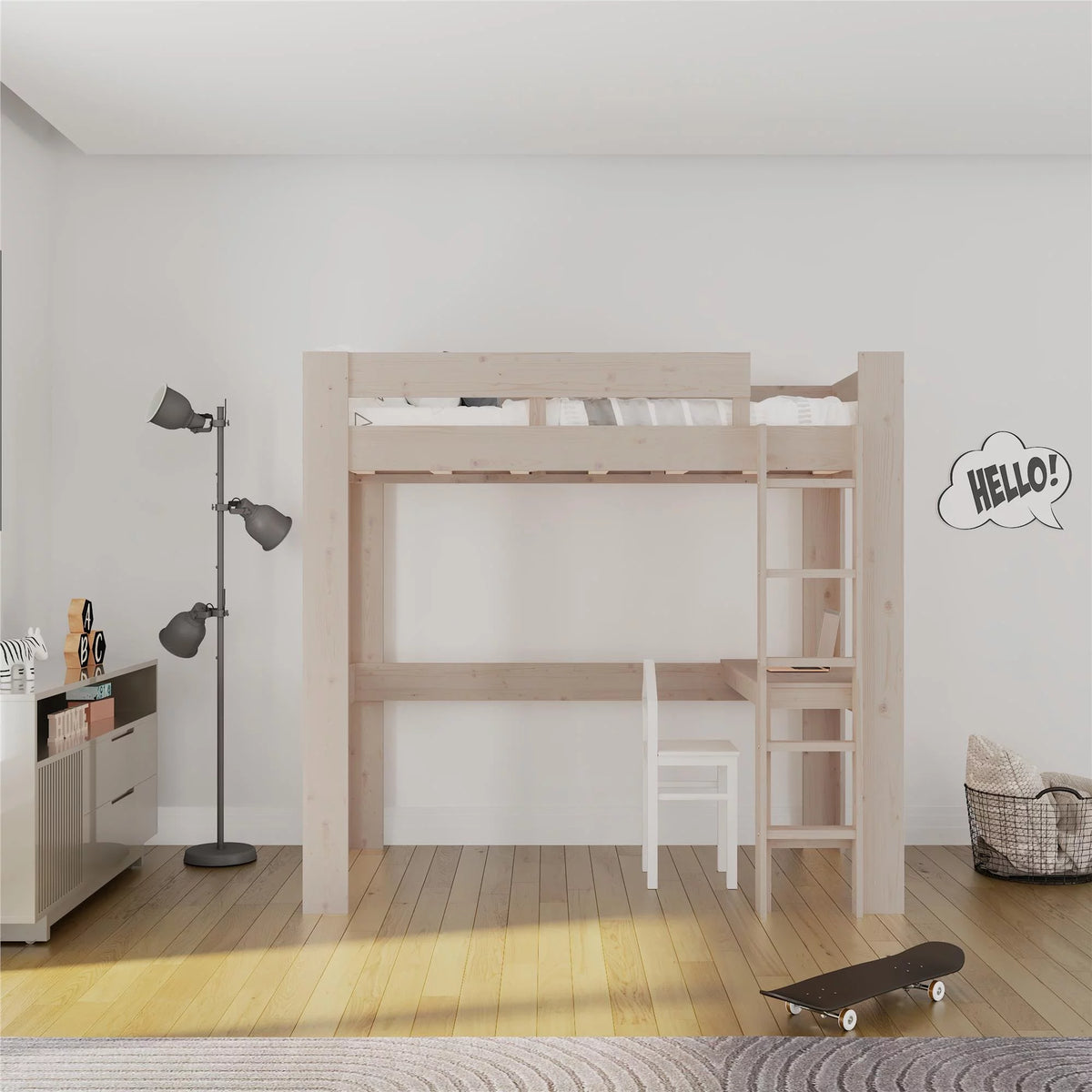 Twin Solid Wood Loft Bed with Desk R1161