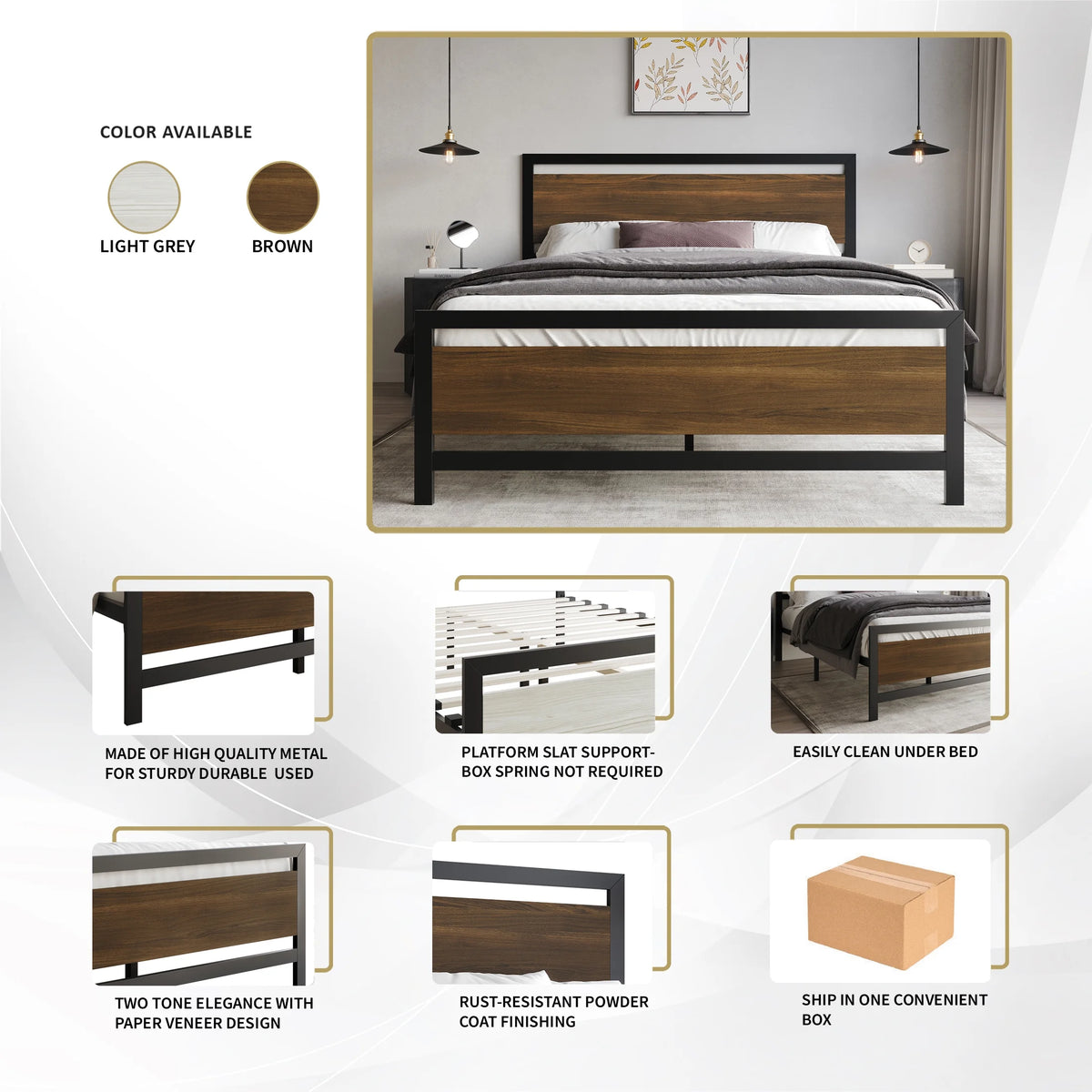 Twin Metal Platform Bed Light Grey I539